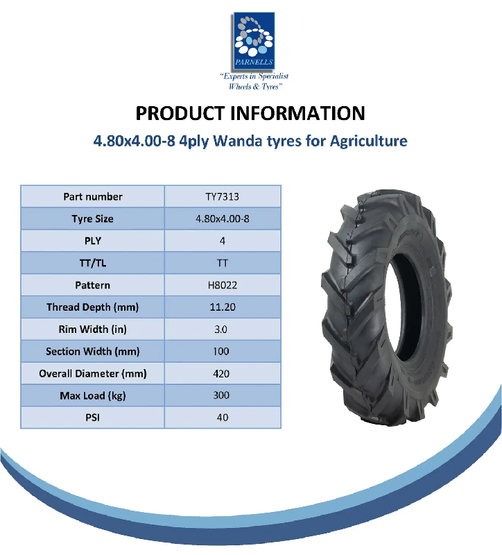 4.80/4.00-8 Open Centre Tyre  Tube TR13 Cleated Rotovator Lug Industrial H8022_4
