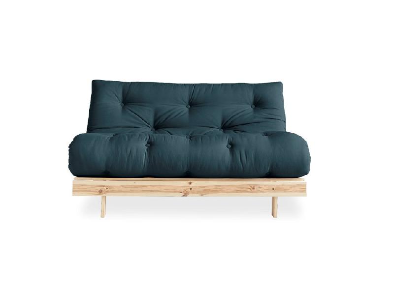 Canapé convertible futon ROOTS - Pin naturel - Tissu bleu pétrole - Couchage 160x200 cm - Design japonais et scandinave_4