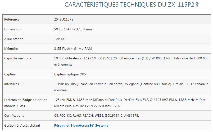 Lecteur biométrique sécurisé ZX-115P2 BioEntry P2 - empreinte sur badge, capteur optique OP5, technologie RFID_4