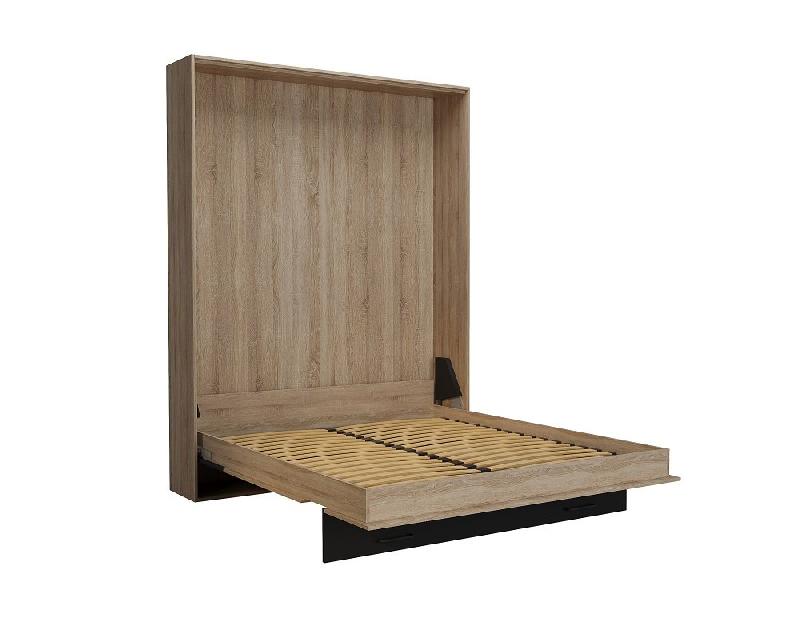 Lit escamotable style industriel KEY - Bi-ton chêne noir mat avec bibliothèque et rangement - 160x200 cm - L275 cm_4