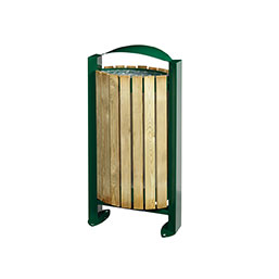 Corbeille publique avec façade basculante - OLEA - 60L en acier traité anticorrosion et lattes en bois résineux_4