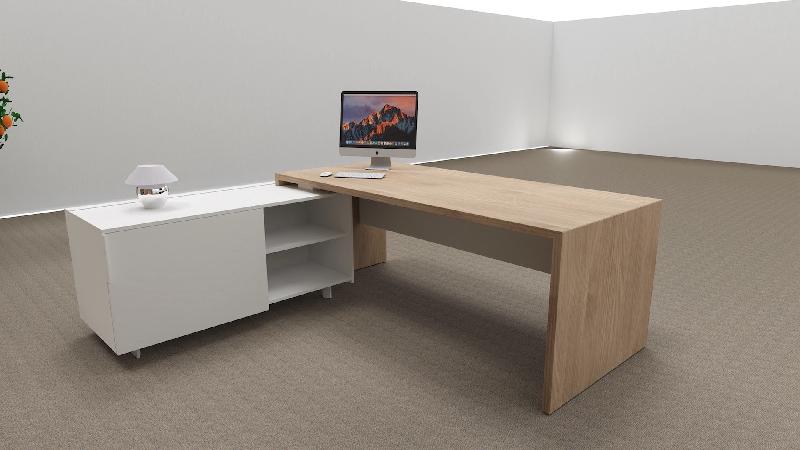 Bureau d'angle T45 avec desserte dos design - Quadrifoglio - 212, Gauche, Orme et blanc_4