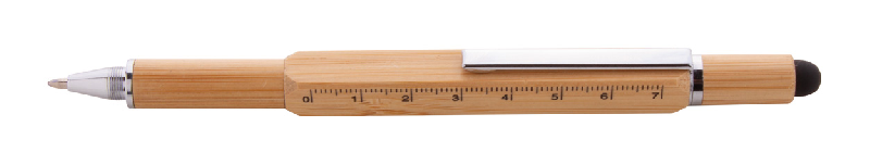 Stylo multifonctions en bambou – Stylet, tournevis, niveau à bulle, règle 7 cm – Encre bleue_4