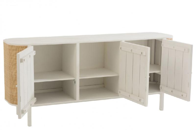 Buffet bas RARY en bois exotique blanc et rotin naturel - 3 portes - 180 cm_4
