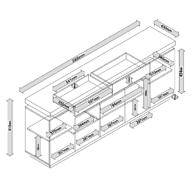 Buffet Romina 5 portes 2 tiroirs - laqué blanc mat avec plateau en chêne noueux huilé - LED intégré_4