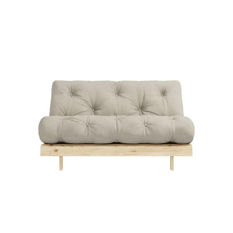 Canapé convertible futon ROOTS - Pin naturel - Tissu lin - Couchage 160x200 cm - Design japonais et scandinave_4