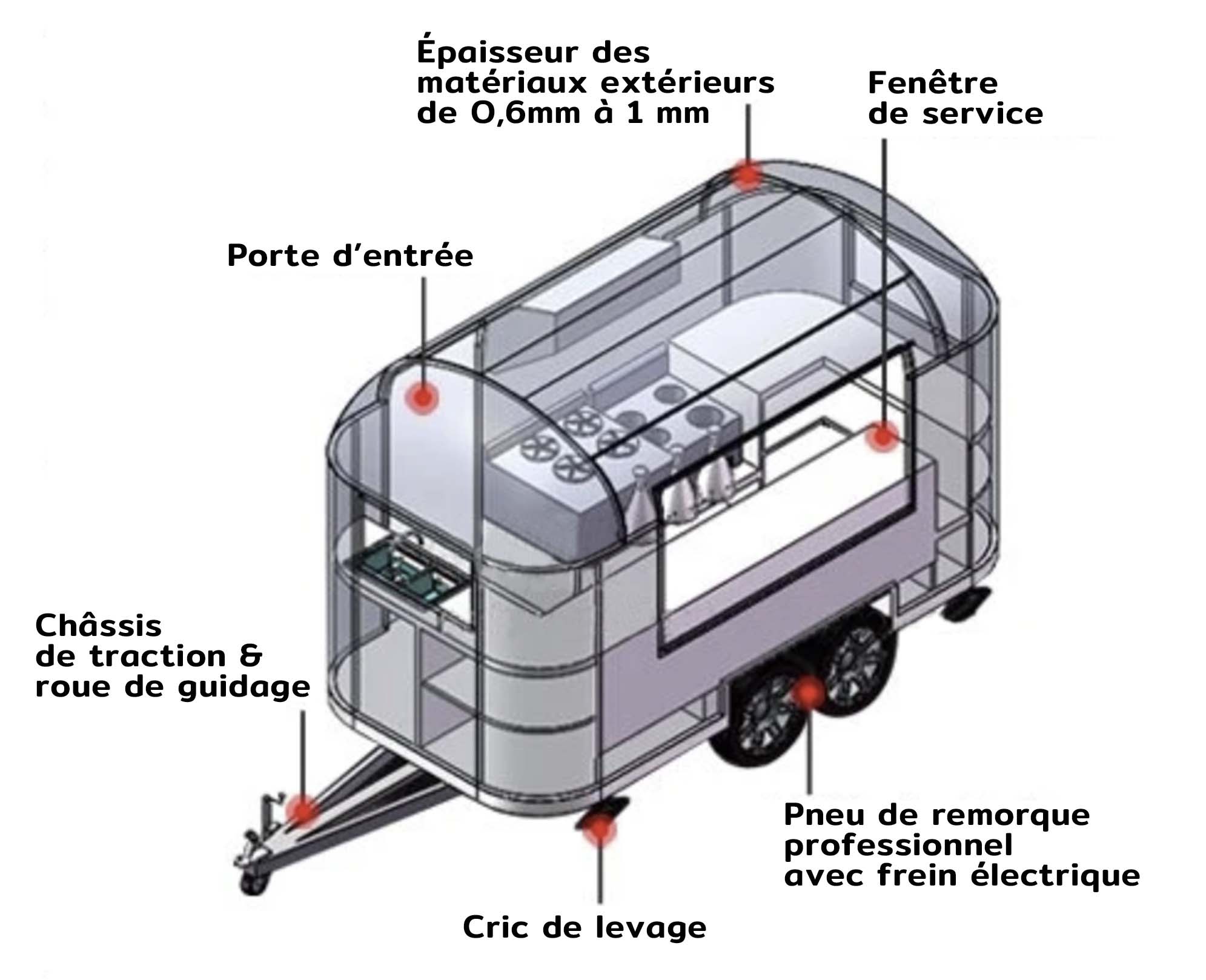 Remorque snack inox rétro 4m50 - Look Airstream, finition brillante, pieds réglables et équipement sur mesure_4