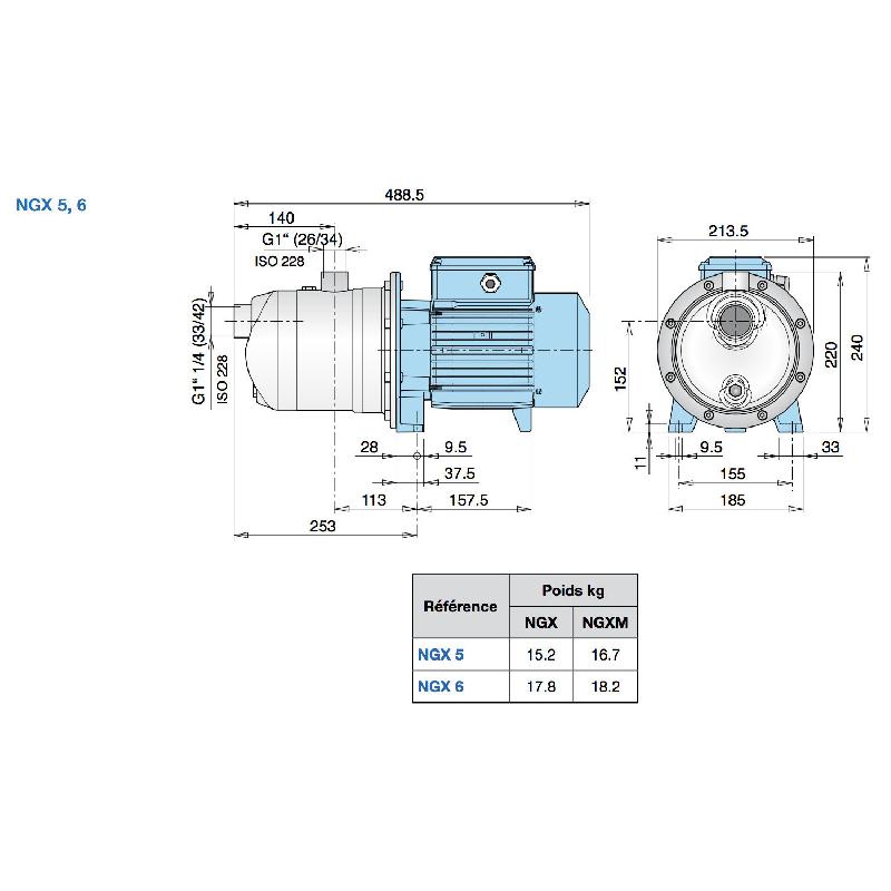 Pompe à eau auto-amorçante Calpeda NGXM 416 - Inox 1,10 kW 4,5 m3/h 220V - Pompe de surface pour puits - Débit jusqu'à 75 l/min et 5,75 bars_4