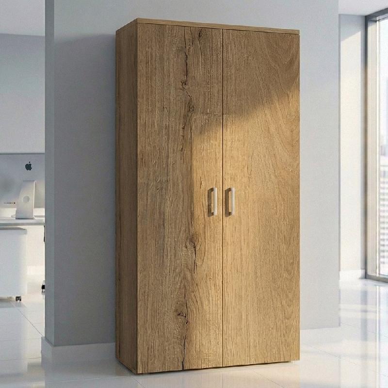 Armoire à portes battantes monochrome hauteur 197 cm - Mobel Linea - 80, Chêne veiné_4