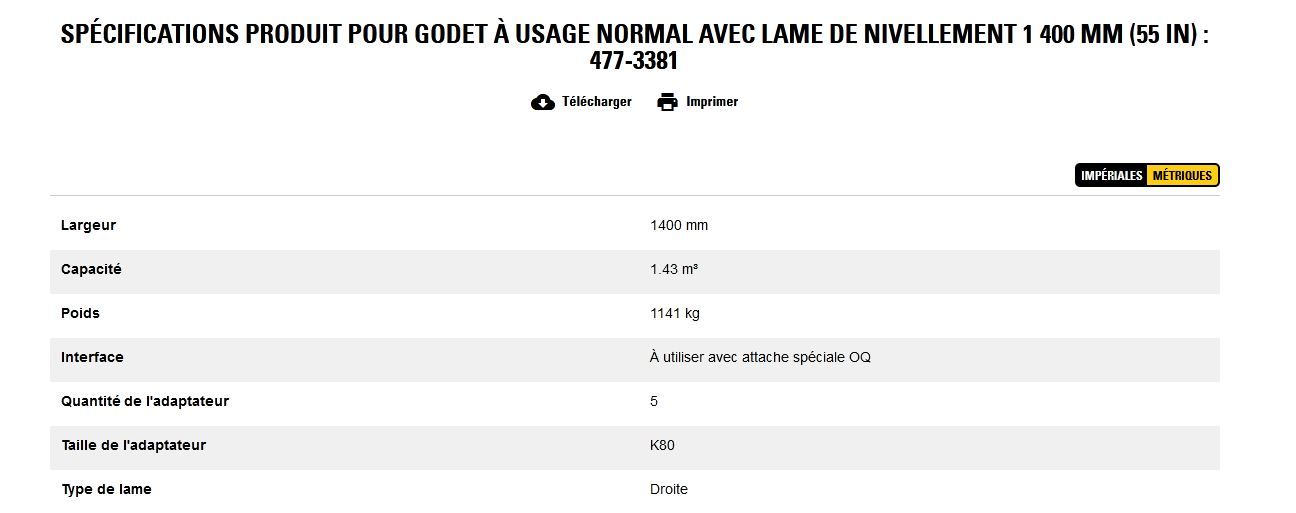 477-3381 godet d'excavation à usage normal avec lame de nivellement - caterpillar finance france - 1 400 mm (55 in) - capacité 1.43 m³_4