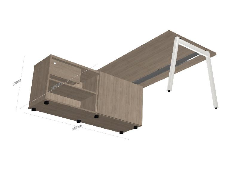 Bureau Manager avec crédence Ogi M - MDD - 160, Acacia clair, Piètement blanc_4