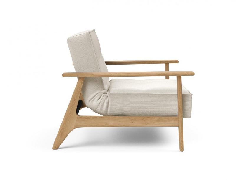 Innovation Living - Fauteuil design Splitback Frej 531 Bouclé Off White - Convertible lit 90x115 cm avec accoudoirs en chêne clair_4