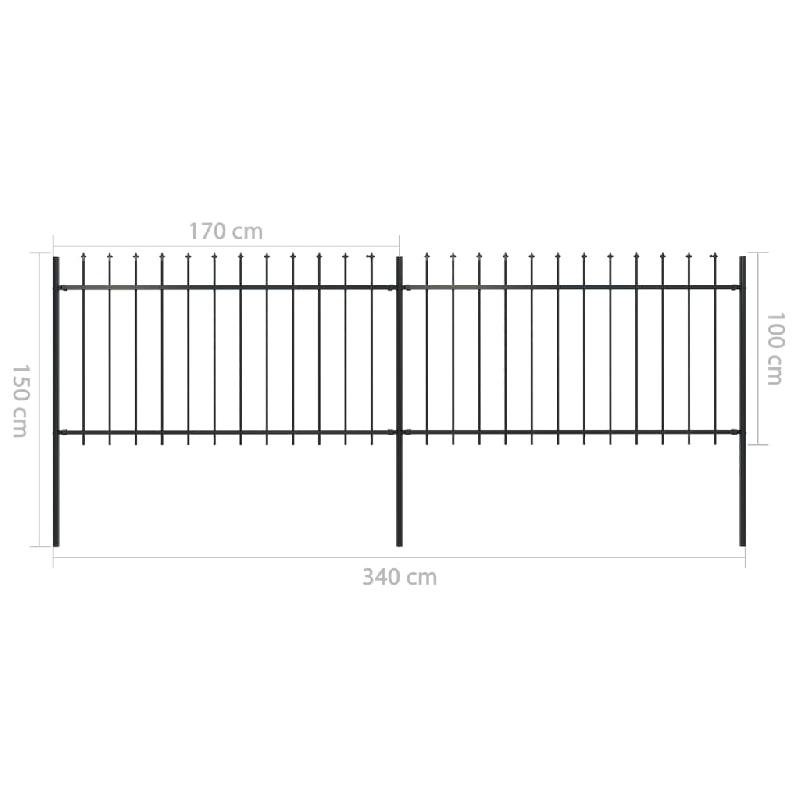 Vidaxl clôture de jardin avec dessus en lance acier 3,4 x 1 m noir 277612_4