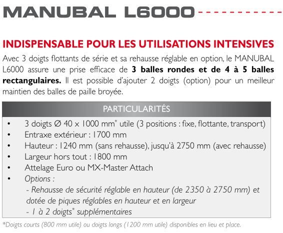 Outil agricole Mailleux Manubal L6000 avec doigts articulés pour usage intensif