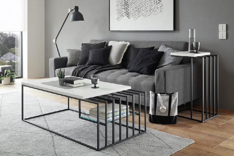 Table basse JULLY - Blanc mat et métal noir - Style industriel avec plateau 120x60 cm_4