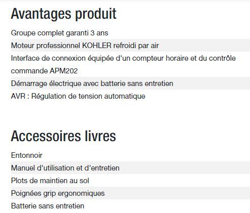 Technic 6500 A AVR UK C5 - Groupe électrogène Kohler - Puissance max 6,30 kW - Gamme Technic_4