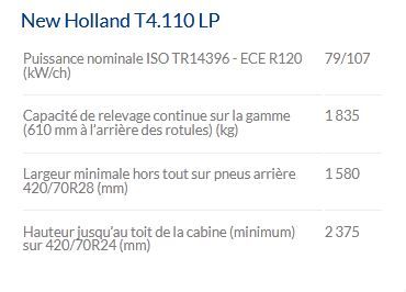 T4.110 LP tracteur agricole - New Holland - Puissance maxi 79/107 kW/CH - Profil surbaissé et grande stabilité_4
