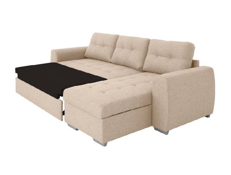 Canapé d'angle réversible convertible Danko - tissu beige avec coffre de rangement_4