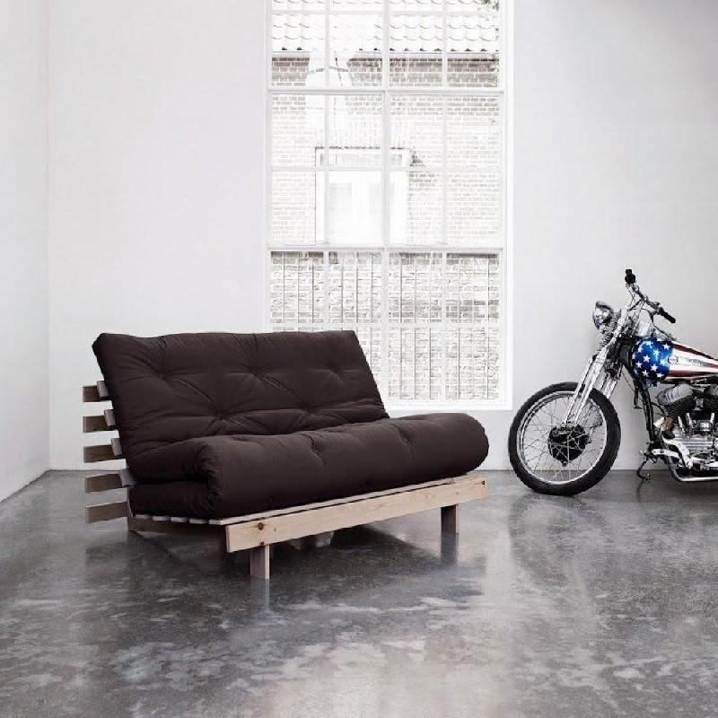 Canapé convertible futon ROOTS - Pin massif naturel - Coloris gris foncé - Couchage 140x200 cm_4