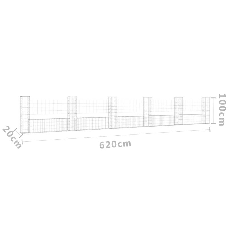 Vidaxl panier de gabion en forme de u avec 6 poteaux fer 620x20x100 cm 151279_4