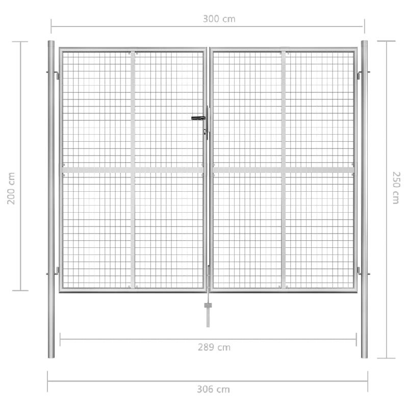 Vidaxl porte de jardin acier galvanisé 306x250 cm argenté 144766_4