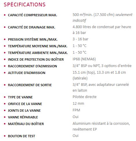 Nufors-XF - Purgeurs capacitifs à détection de niveau - JORC Industrial - Capacité maximale de compresseur 500 m³/min - Évacuation des condensats IP68/NEMA6_4