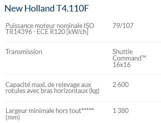 T4.110F tracteur agricole - New Holland - puissance max 79/107 kW/ch - cabine VisionView™, moteur FPT F5C Tier 4A, transmission Dual Command™_4