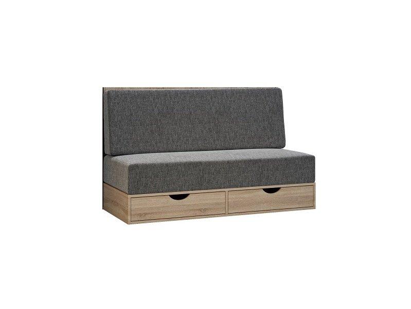 Lit escamotable industriel KEY SOFA avec canapé en tissu gris et teinte chêne - 140x200 cm_4