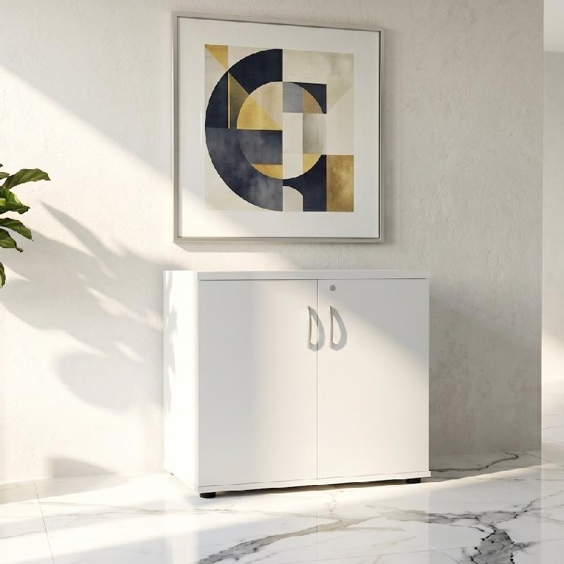 Armoire de bureau avec portes décor bois - MDD - Blanc pastel, Blanc pastel_4