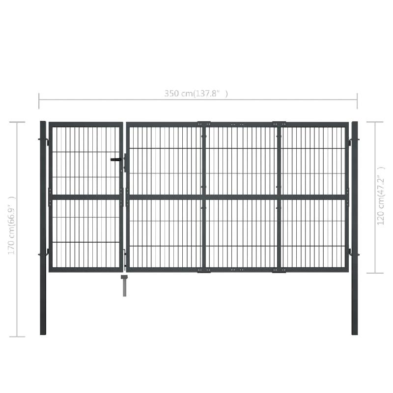 Vidaxl portillon avec poteaux acier 350 x 120 cm anthracite 144400_4