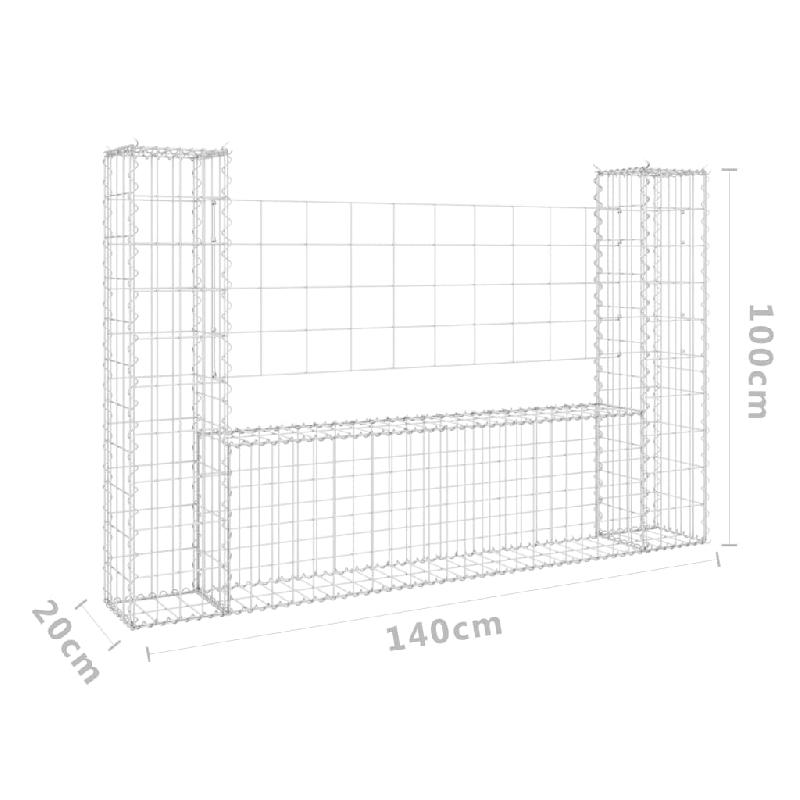 Vidaxl panier de gabion en forme de u avec 2 poteaux fer 140x20x100 cm 151275_4