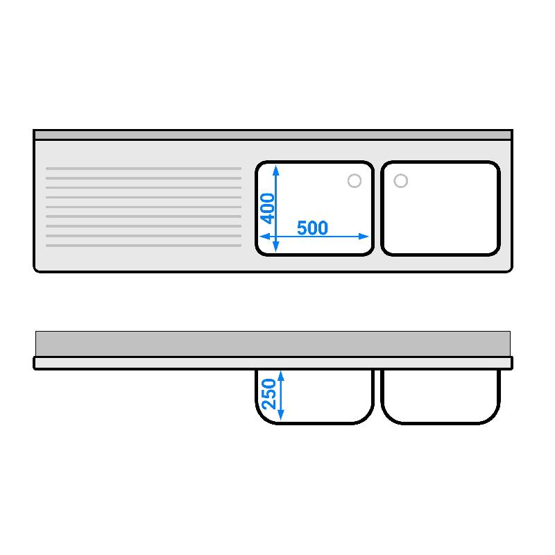 Plonge Inox 2 bacs avec passage lave-vaisselle - P 600 - GGM - 2000 mm bac à droite_4