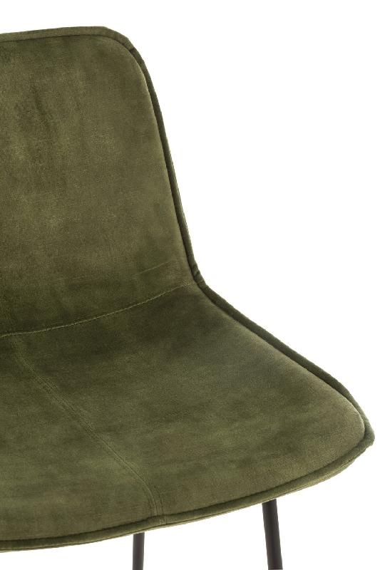Chaise de bar RATRI - Velours vert olive, piétement métal noir, design industriel_4
