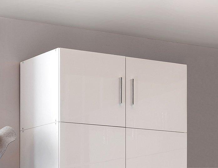 Composition d'angle dressing MADDY 174 x 259 cm - façade laquée blanc cassé brillant et poignées chromées_4