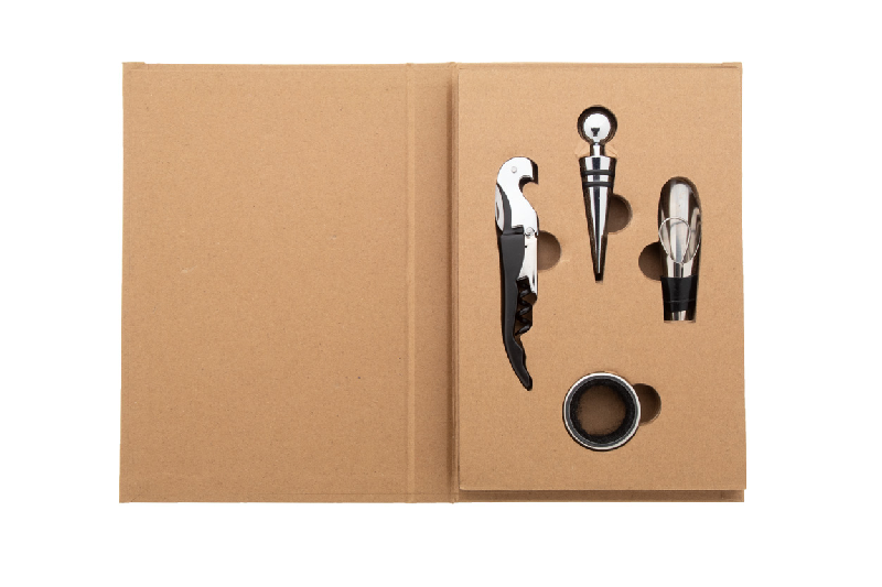 Set à vin 4 pièces - Acier inoxydable - Coffret en forme de livre en papier kraft recyclé_4