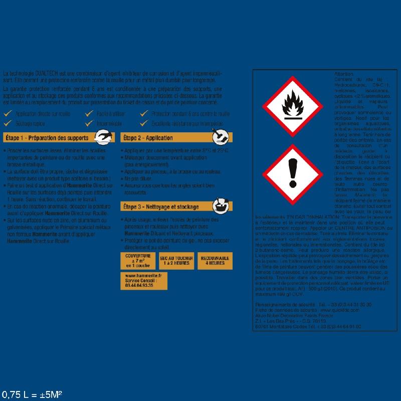Peinture fer extérieur HAMMERITE - Noir brillant 0.75L - Direct sur rouille - Technologie Dualtech - RAL 9005_4