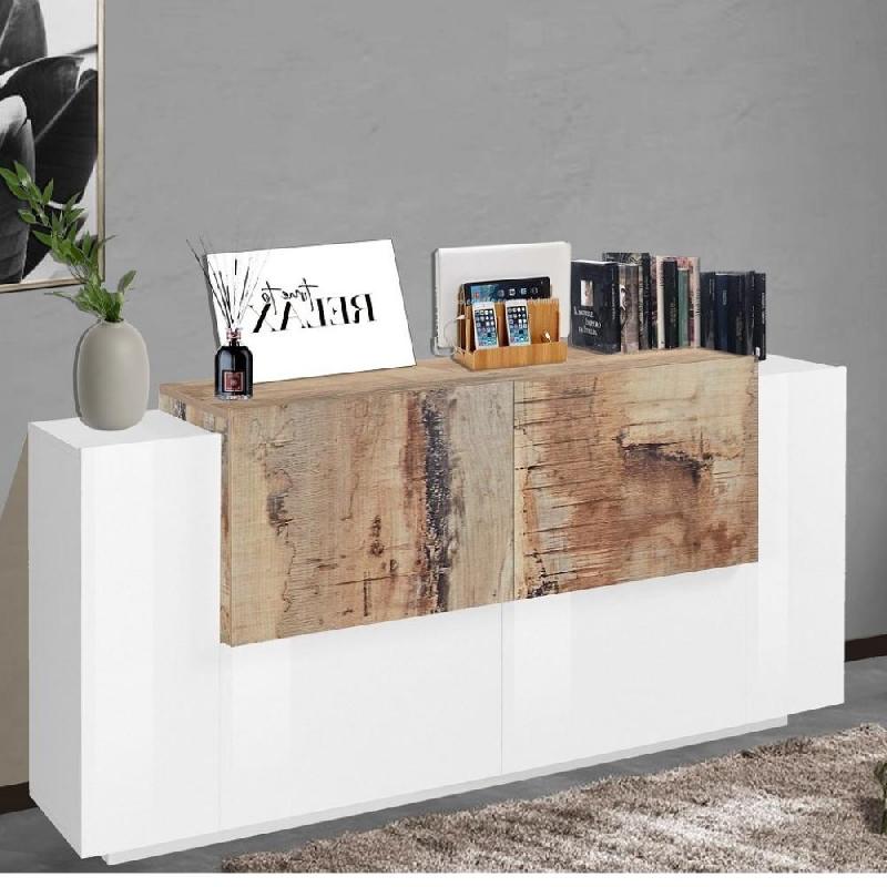 Buffet design CORO 160 cm - Blanc laqué brillant et érable vintage - Rangement spacieux_4