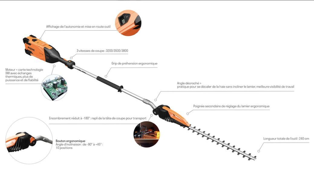 Taille-haie hydraulique Helion Alpha - SAS Lauprêtre - 7600 rpm - longueur 240 cm - coupe jusqu'à 33 mm - autonomie jusqu'à 6h_0