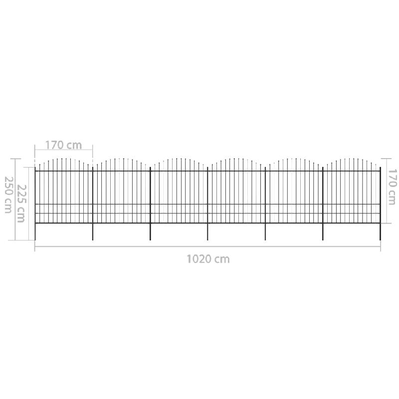 Vidaxl clôture de jardin à dessus en lance acier (1,75-2)x10,2 m noir 277753_4
