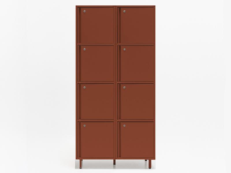 Meuble vestiaires 6 ou 8 cases - MDD - A clé, 2 x 4 cases, Rouge mat, Petits pieds avec vérins_4