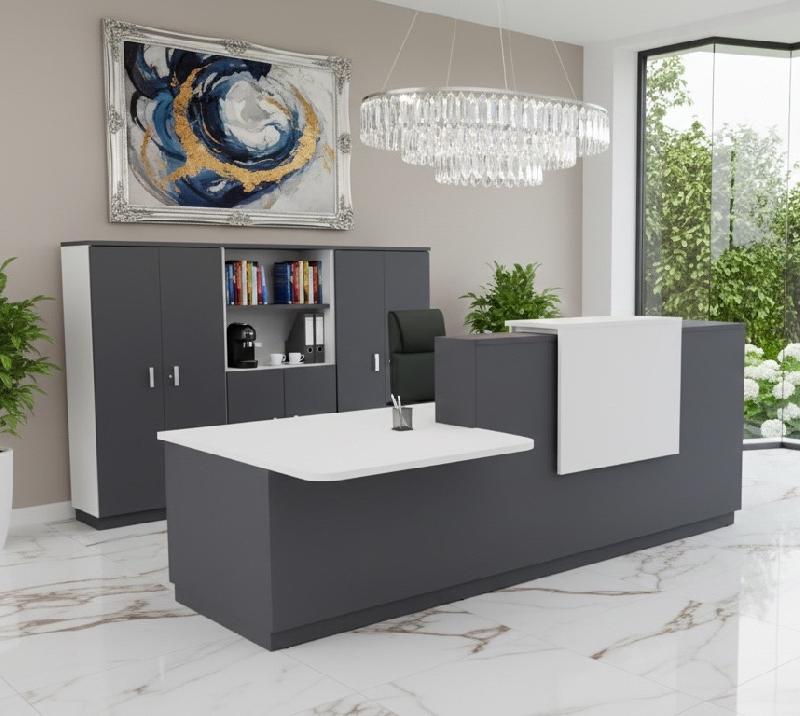 Banque d'accueil Delta Plus avec PMR et réhausse - Mobel Linea - 242, Blanc mat, Gauche, Oui, Anthracite_4