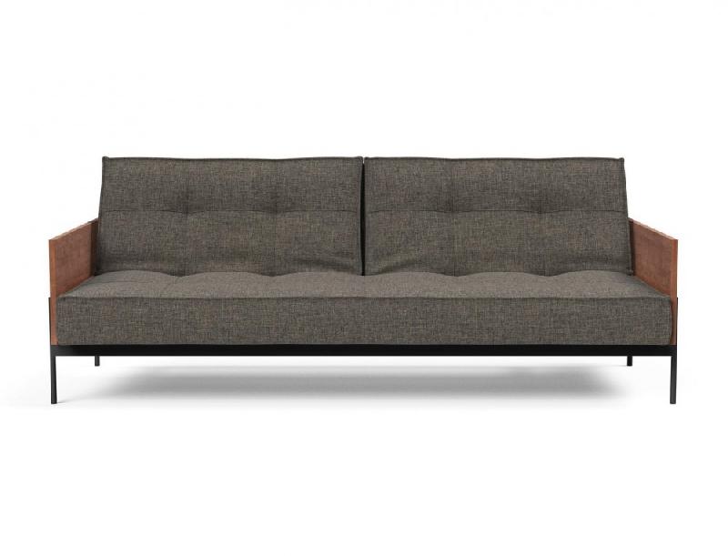 Canapé-lit Innovation Living Splitback Lauge - Convertible 115x210 cm - Tissu Flashtex Dark Grey - Accoudoirs Noyer_4