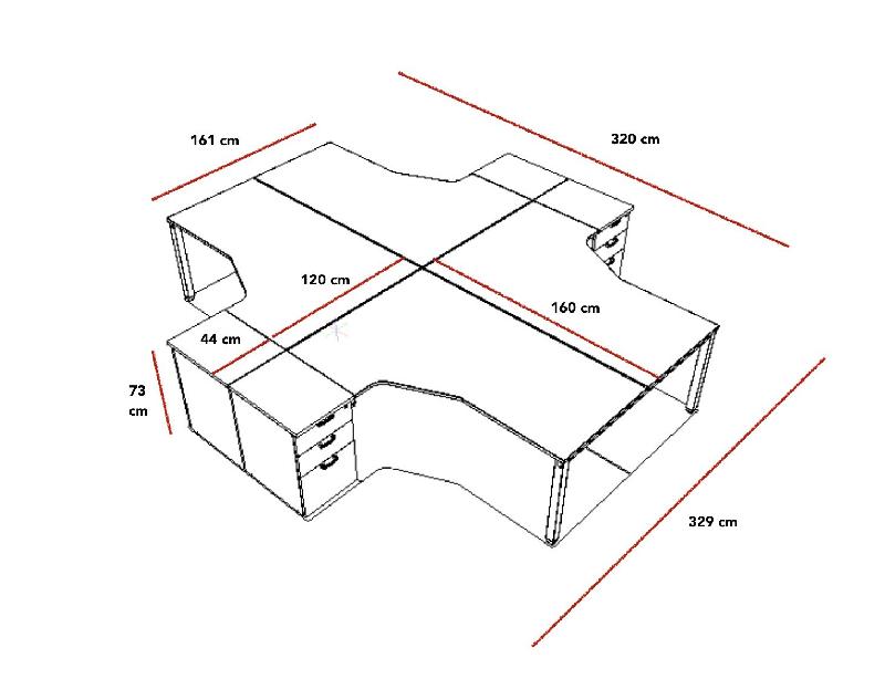 Bureau bench 4 personnes Tempo - Mobel  Linea. - Blanc 9010, Blanc, 3 tiroirs, 320_4