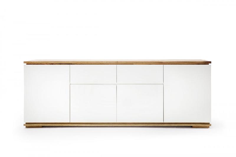 Buffet Charly 4 portes 2 tiroirs - Laqué blanc mat avec plateau et socle en chêne noueux_4