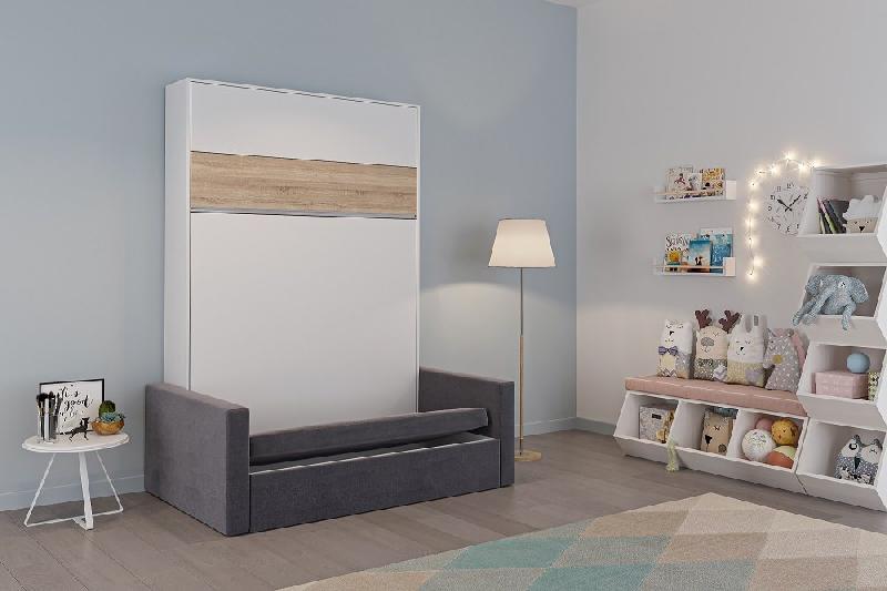ARMOIRE LIT ESCAMOTABLE DJUKE SOFA BLANC BANDEAU CHÊNE CANAPÉ GRIS 140*200 CM_4
