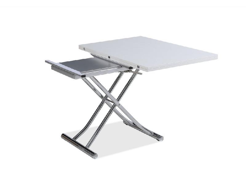 Table basse relevable extensible Trendy - mélaminé chêne blanc avec pied chromé - 110 x 70/140 cm_4