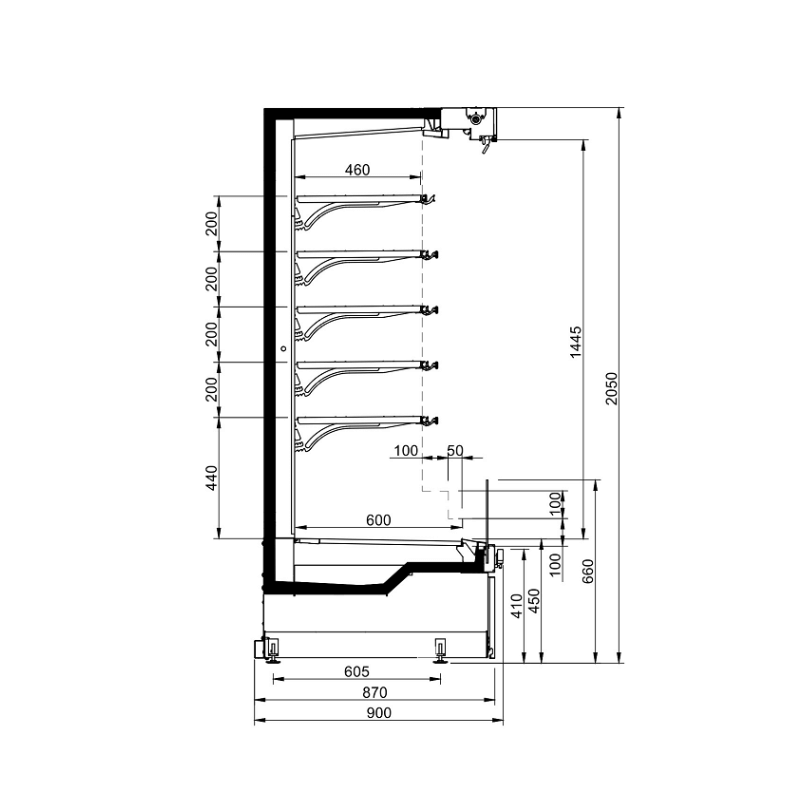 Vitrine réfrigérée verticale PENCIL MODULAR - 5 niveaux, 0°C à +2°C, sans porte, LED, 937 mm x 900 mm x 2050 mm_4