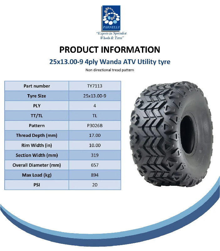 25x13.00-9 Utility ATV Gator Tyres P3026B Grass Mower 4-ply Tubeless (Set of 3)_4