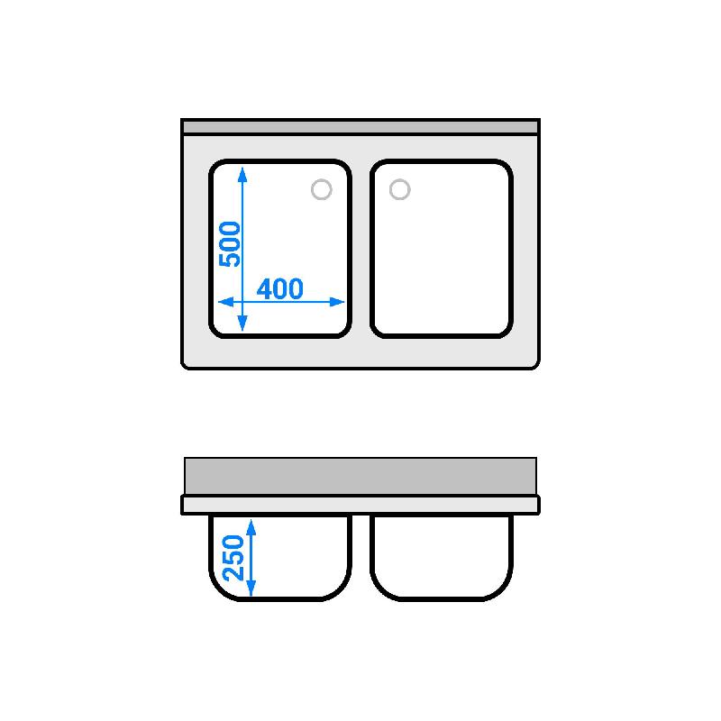 Plonge inox 2 bacs sur placard - P 700 mm -_4