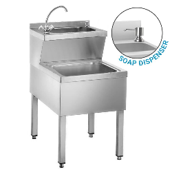 Lave-mains et évier en acier inoxydable avec distributeur de savon, P 700 mm._4